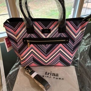Trina Turk Women's Faux Leather Printed Tote Handbag Pink/purple NWT